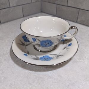 Castleton Studios Beatrice Blue Flower Saucer / Cup plate 5-7/8" Signed